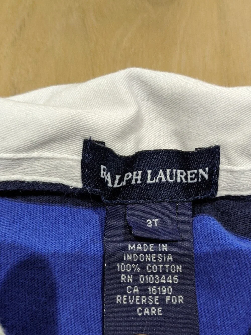 Ralph Lauren Blue & Navy Striped Polo with Cream Collar